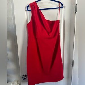 Express One Shoulder Red Zipper dress